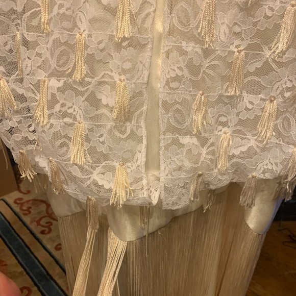 Creme Satin/Lace Fringe Dress - Picture 5 of 7